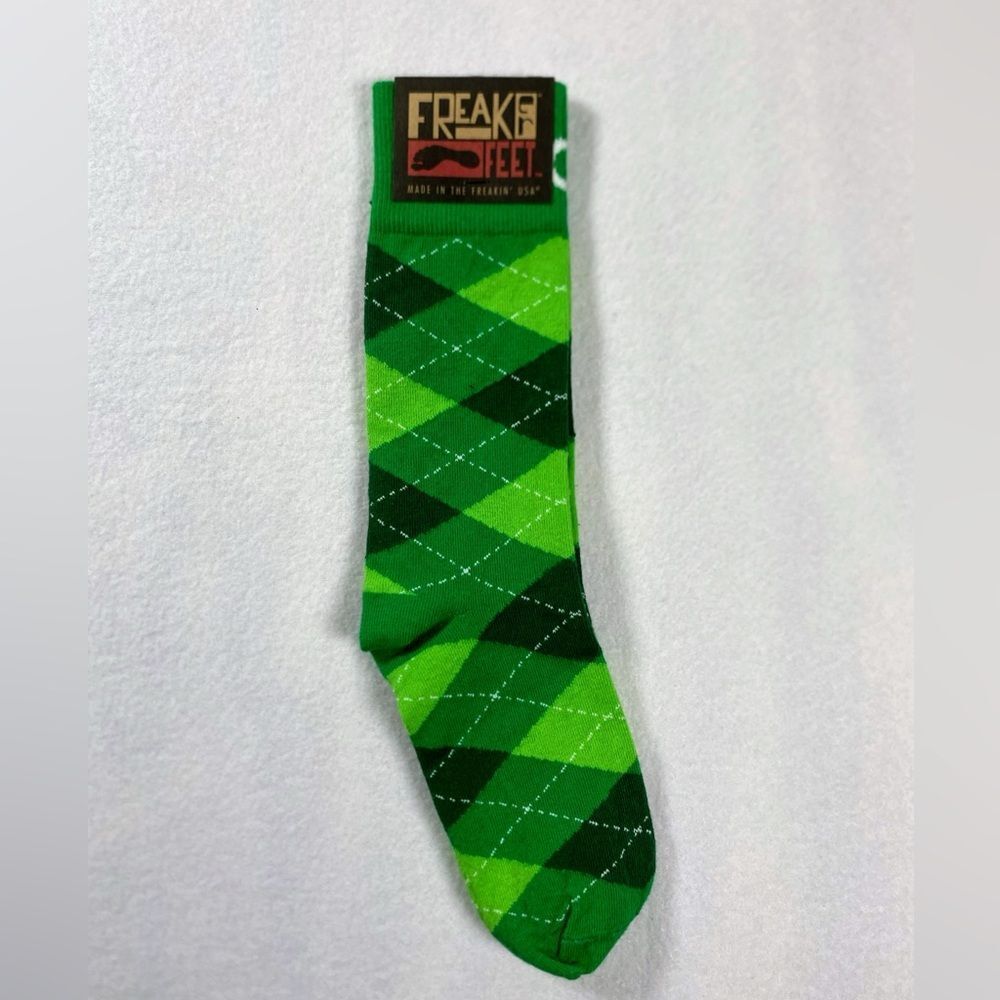 NWT- Freaker Feet Novelty Socks I Green Plaid Irish St Paddy’s Cotton Mid Calf